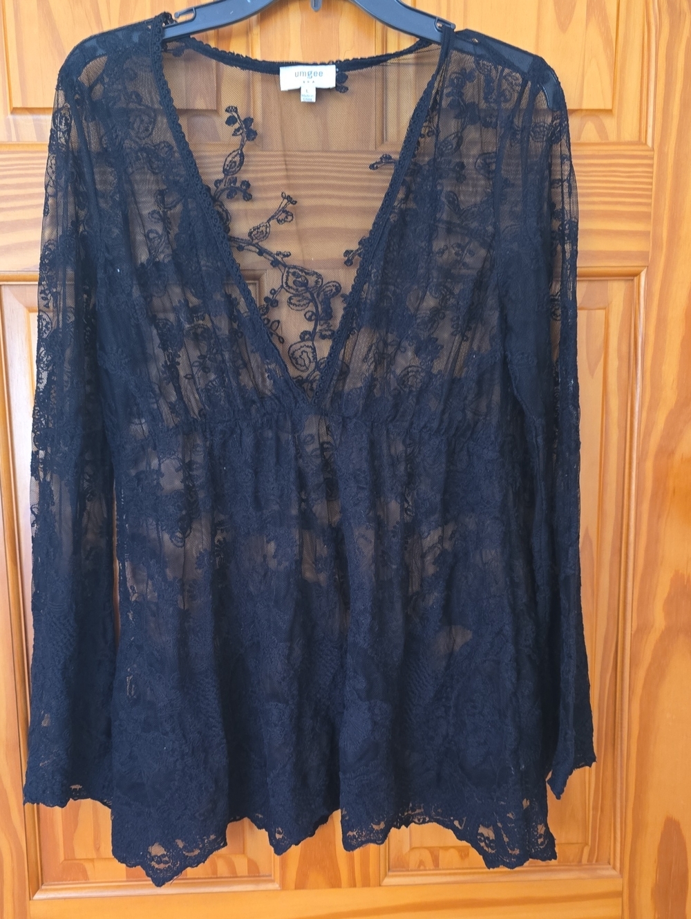 Umgee Black Sheer Floral Lace V-Neck Tunic